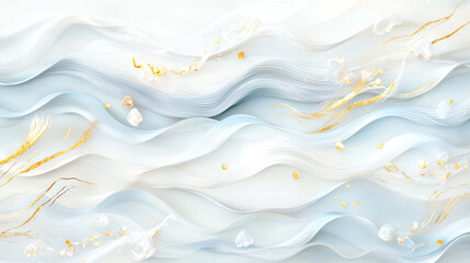 Abstract background with white and gold waves. 3d rendering, 3d illustration.