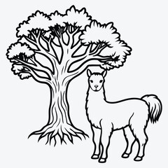 Naklejka premium Alpaca line art White background illustration Generative Ai