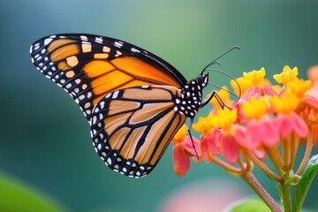 Obraz premium Monarch Butterfly Feeding on Bright Flowers