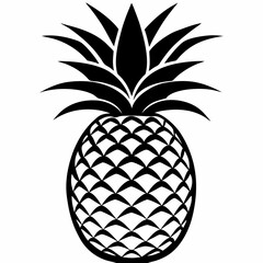 Fototapeta premium Bold pineapple illustration features stark black and white minimalist design. Stylized tropical fruit with sharp lines and solid fill. Concept: juice bar, tropical resort, exotic fruits.