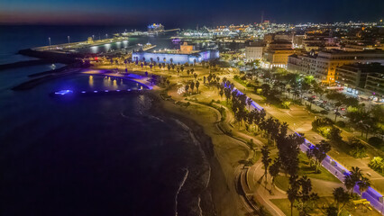 Small Italian town seen from above, sea and cars. Civitavecchia