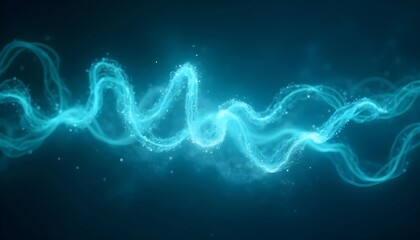 Bright blue and cyan energy tendrils intertwine, pulsate and glow on a dark background