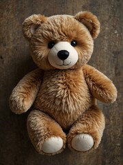 Plush teddy bear in a top-down view.