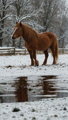 Ponies in the snow.