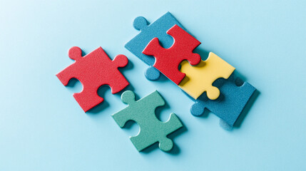 Obraz premium Colorful Jigsaw Puzzle Pieces Teamwork Connection Solution Strategy Collaboration