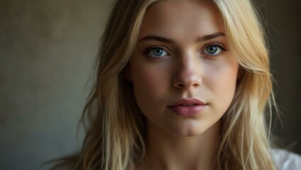 Naklejka premium Portrait of a beautiful blonde girl in natural light.