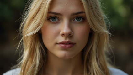 Fototapeta premium Portrait of a beautiful blonde girl in natural light.