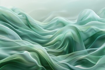 Obraz premium Abstract flowing fabric in green hues, creating a serene, fluid atmosphere.