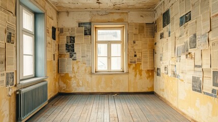 Fototapeta premium empty room covered with newspapers