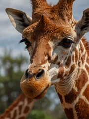 Naklejka premium Portrait of a giraffe in close detail.