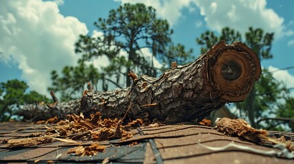 Hurricane aftermath  a fallen tree on a roof symbolizing storm damage and urgent repairs needed
