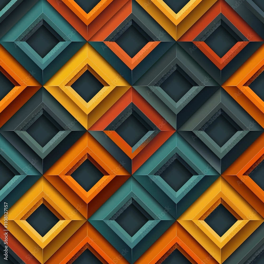 Fototapete abstract funky 1950's background with rhombus elements and retro colors. realistic design in futuris