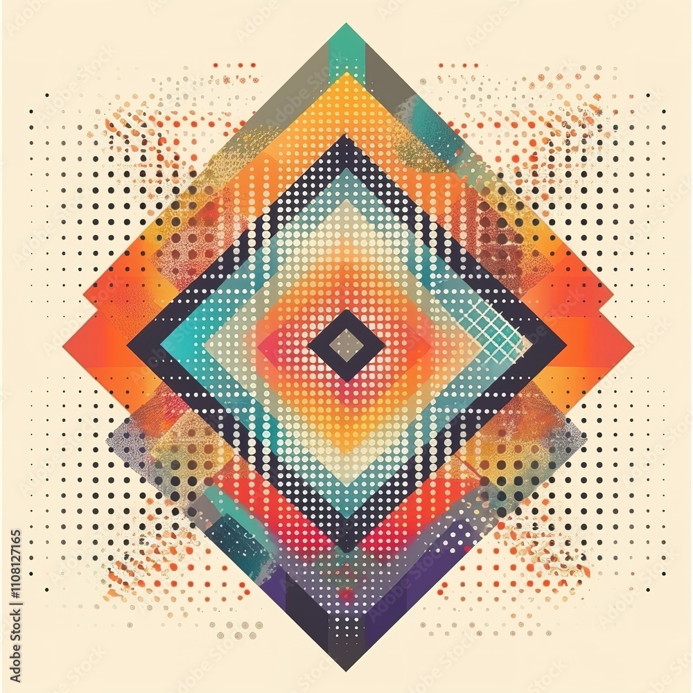 Fototapete abstract funky 1950's background with rhombus elements and retro colors. realistic design in futuris