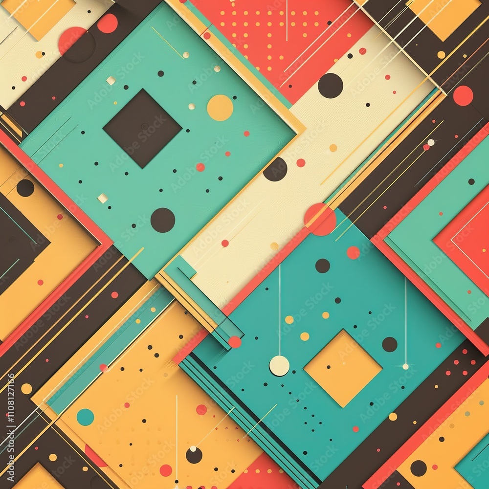 Fototapete abstract funky 1950's background with rhombus elements and retro colors. realistic design in futuris