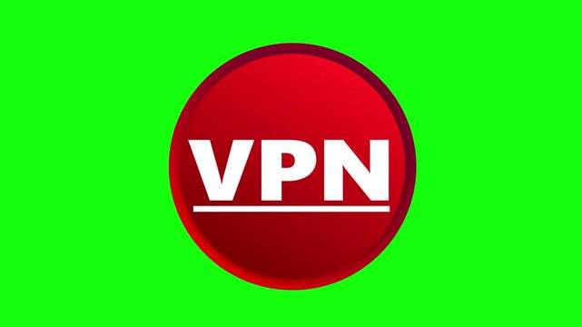 VPN  digital icon appears as 4k animation on a green screen, virtual private network logo rendered on chroma key, protects its users by encrypting their data and masking their IP addresses