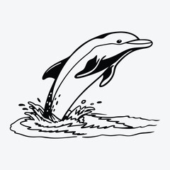 Fototapeta premium Amazon River Dolphin line art White background illustration Generative Ai
