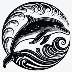 Obraz premium Amazon River Dolphin line art White background illustration Generative Ai