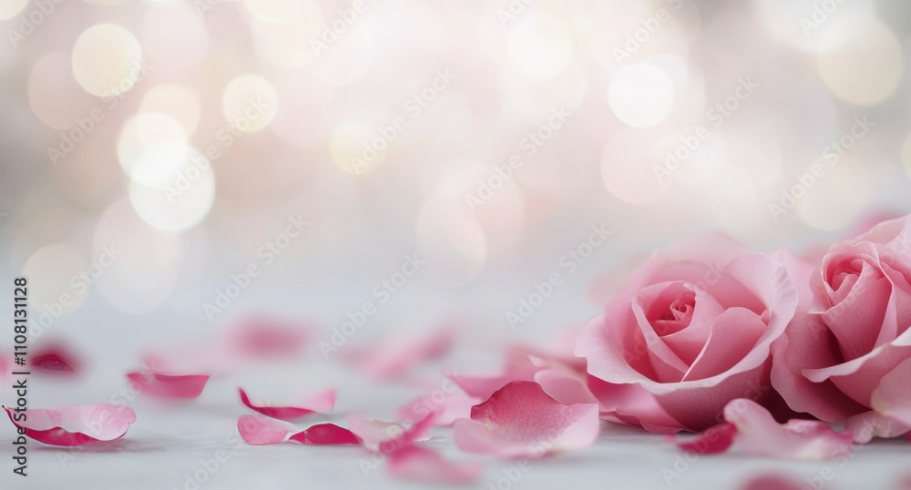 Canvas Prints Pink rose with petals scattered on a soft background in a serene setting