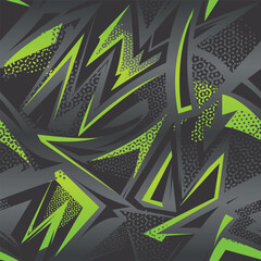 Geometric grunge seamless pattern with curved lines, dots. Repeat Sports racing texture background. Geometric green grey pattern vector illustration