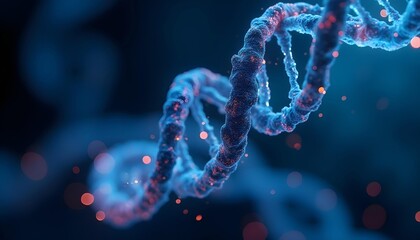 Close up view of DNA molecule, luminescent double helix structure