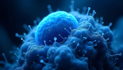 Obraz premium Microscopic view of colored cells, bacteria or viruses, complex structures and patterns