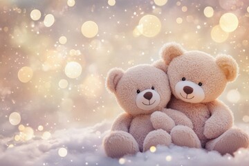 Fototapeta premium Two cuddly bears sitting together with a soft glowing background
