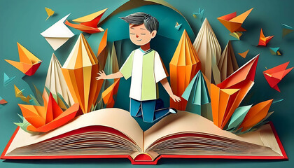 Child Running on a Book: Inspiring Children to Read