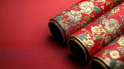 Elegant Red Gold Floral Chinese New Year Decor Scrolls