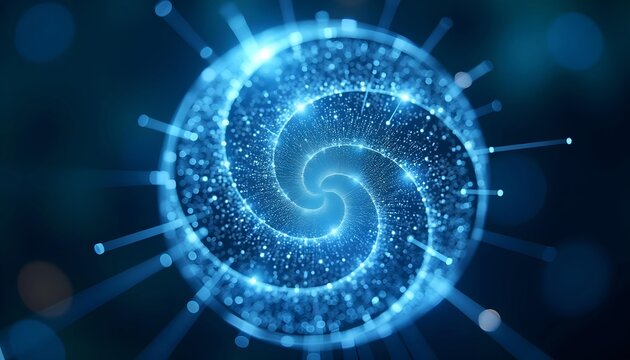 Close up of a sphere with spiral design, smooth 3D illustration, white biomechanical details, spiral with glowing numerical lines