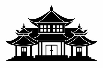 Fototapeta premium Chinese house line art silhouette vector illustration