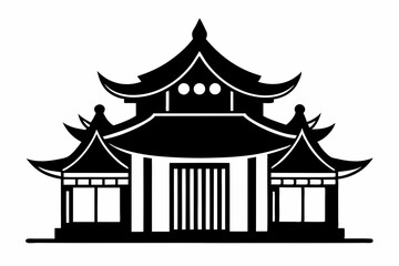 Chinese house line art silhouette vector illustration