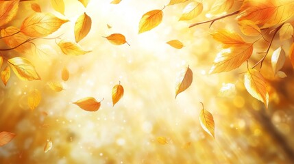 Obraz premium Falling Golden Leaves on a Sunny Autumn Day