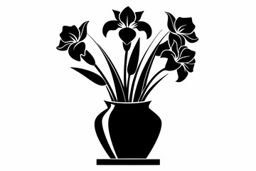 iris flower vase line art silhouette vector illustration