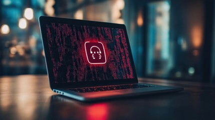 Laptop Screen Displays Red Code And Headset Icon