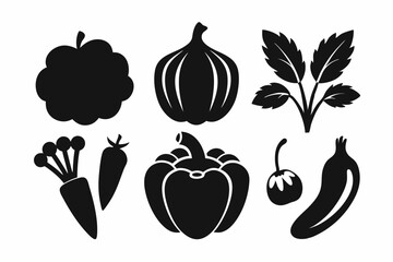 vegetable food set line art silhouette vector illustration