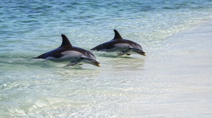 Obraz premium Bottlenose Dolphins Swimming Through Crystal Clear Ocean Water