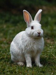 Rabbit sitting on grass.