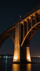 Fototapeta premium Railway bridge illuminated at night.