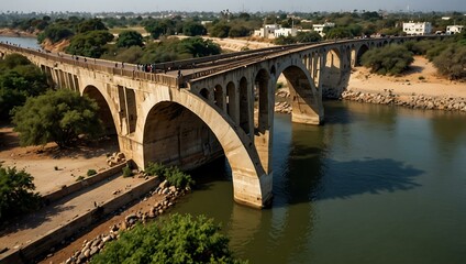 Fototapeta premium Railway bridge over a river in Saint Louis, Senegal, West Africa.