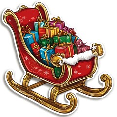 A Classic Red Sleigh Overflowing with Presents, Festive and Magical