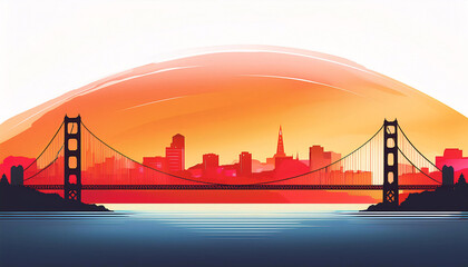 Fototapeta premium Sleek header design featuring the silhouette of San Francisco with the iconic Golden Gate Bridge at sunset