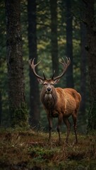 Fototapeta premium Red deer male in a forest clearing.