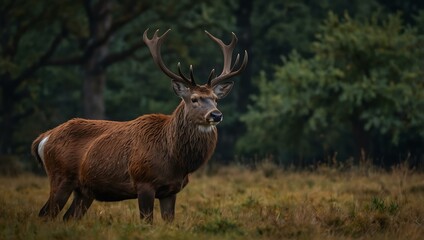 Red deer, single female in the wild.