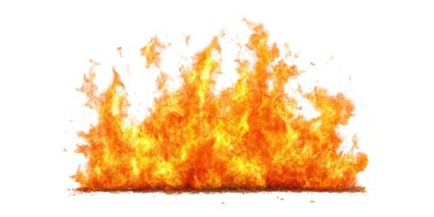 Tall Wall Of Bright Flames Isolated on Transparent Background