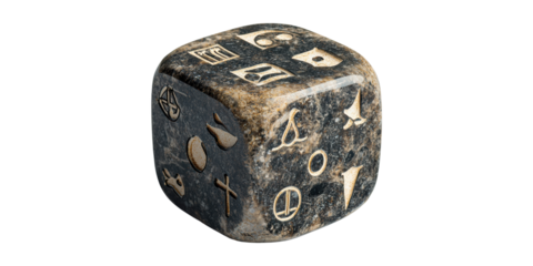 Black Dice With Ancient Symbols Isolated on Transparent Background