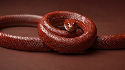 Fototapeta premium Red snake coiling on a solid red background.