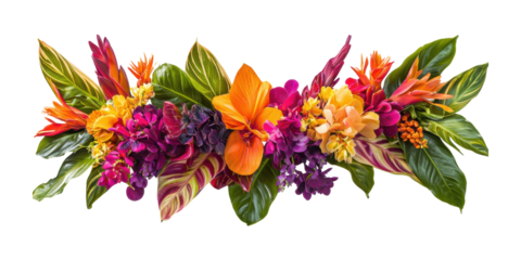 Tropical Floral Garland With Bright Flowers Isolated on Transparent Background