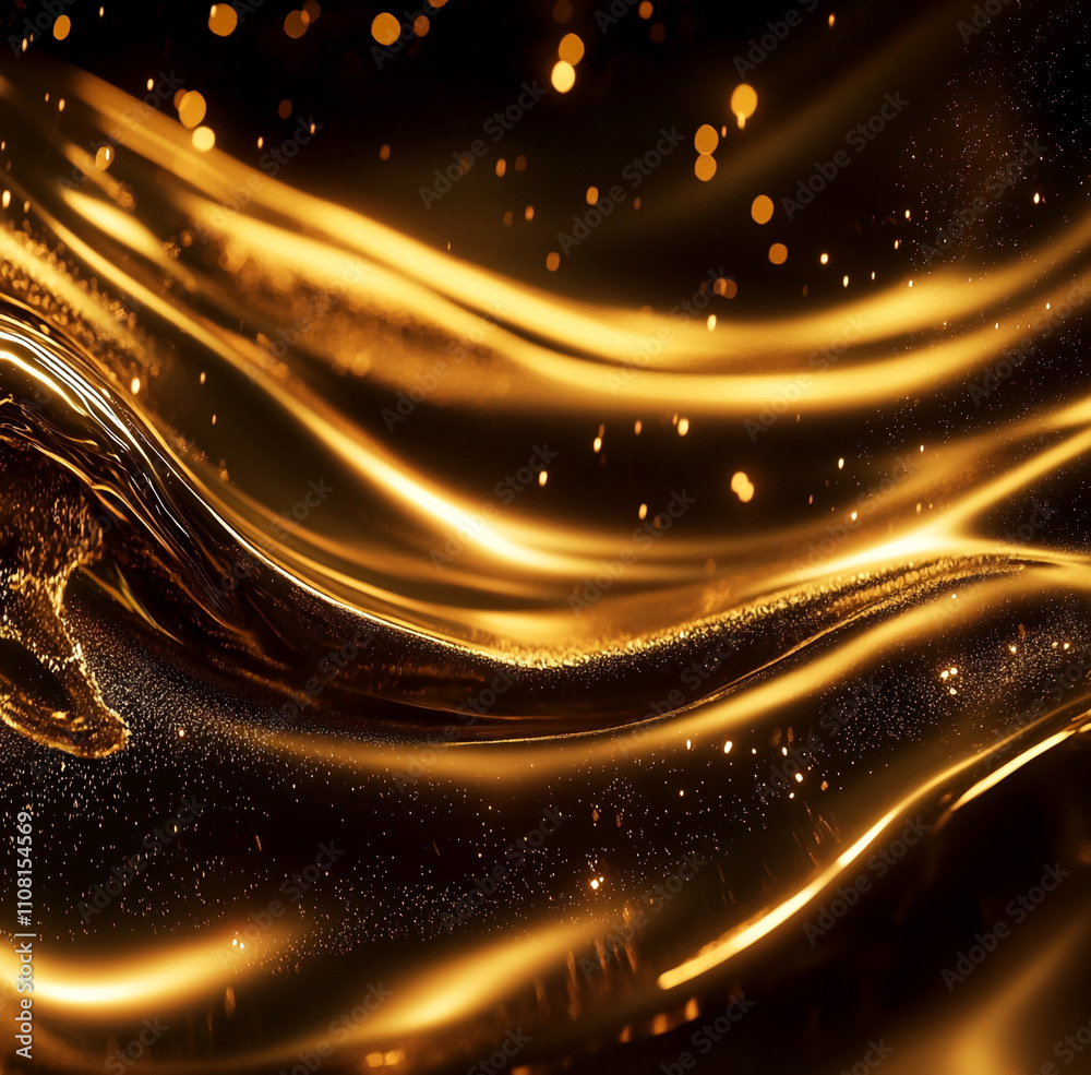 Poster golden waves of liquid flowing gracefully under soft light in a captivating abstract display