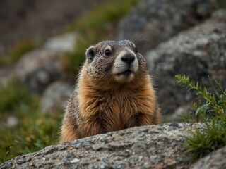 Relaxed marmot in nature.