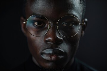 Portrait of young African American man in glasses.
